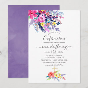 Invitación Confirmación floral de acuarela colorida de primav