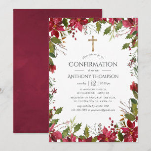 Invitación Confirmación floral de acuarela de Borgoña