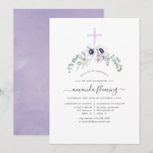 Invitación Confirmación floral de amapola violeta polvorienta