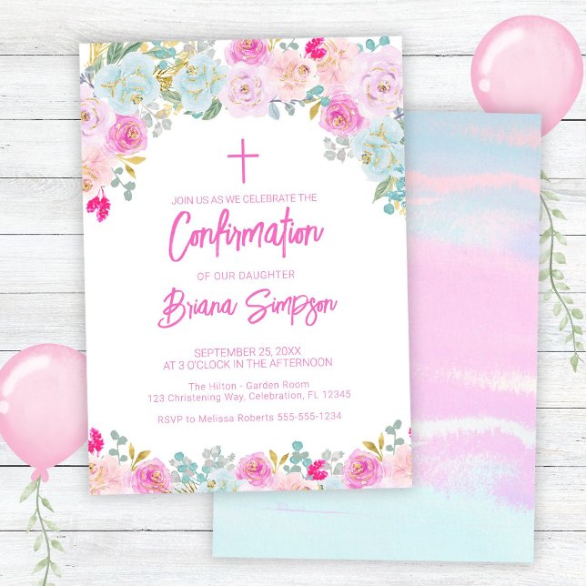 Invitación Confirmación floral de Flores Púrpura Pink Blue Pe (Subido por el creador)
