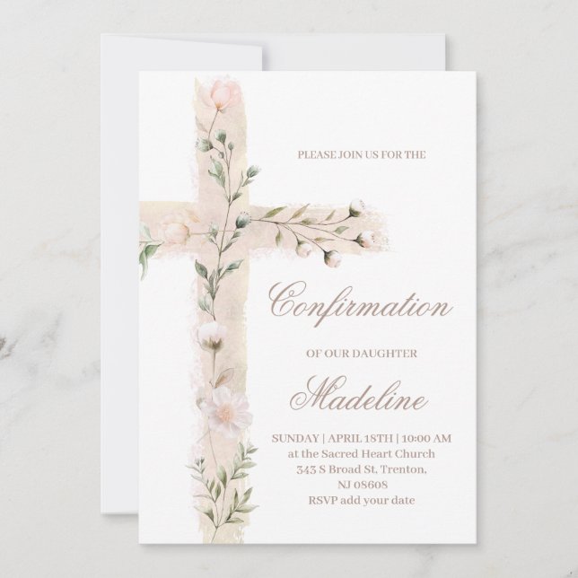 Invitación confirmación floral de la cruz sagrada (Anverso)