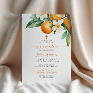 Invitación Confirmación floral de naranja