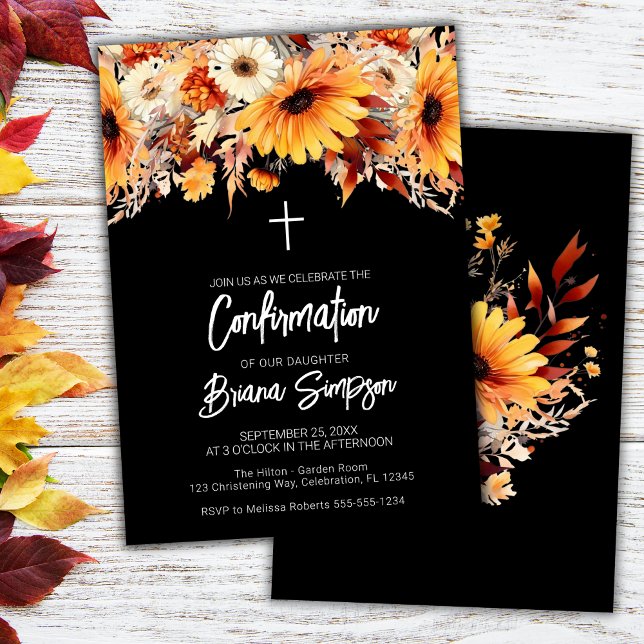 Invitación Confirmación floral de otoño negro (Subido por el creador)