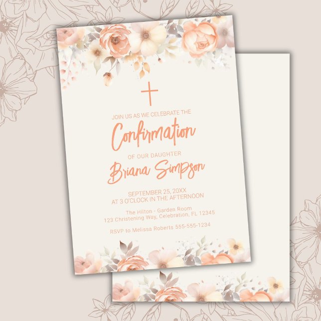 Invitación Confirmación floral de Peach Beige Ivory Flowers (Subido por el creador)