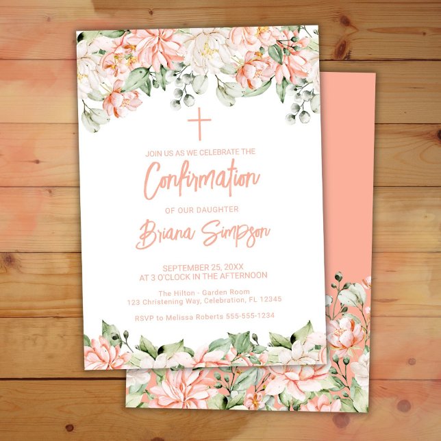 Invitación Confirmación floral de Peach Rubor Ivory Flowers (Subido por el creador)