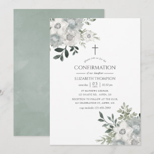 Invitación Confirmación floral de salvia plateada con acuarel