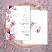 Confirmación floral dorada transparente de rosa po