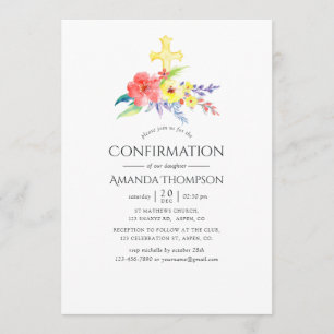 Invitación Confirmación floral en acuarela colorida