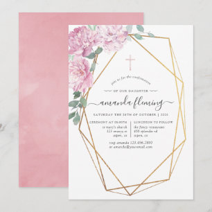 Invitación Confirmación floral geométrica rosa rubor