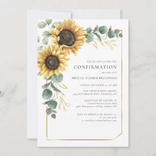 Invitación Confirmación Floral Girasol Eucalipto