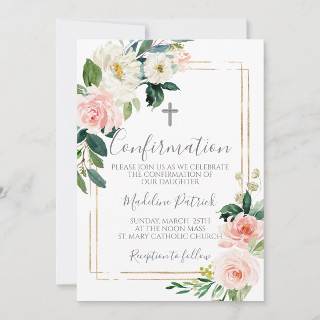 Invitación Confirmación floral rosa (Anverso)
