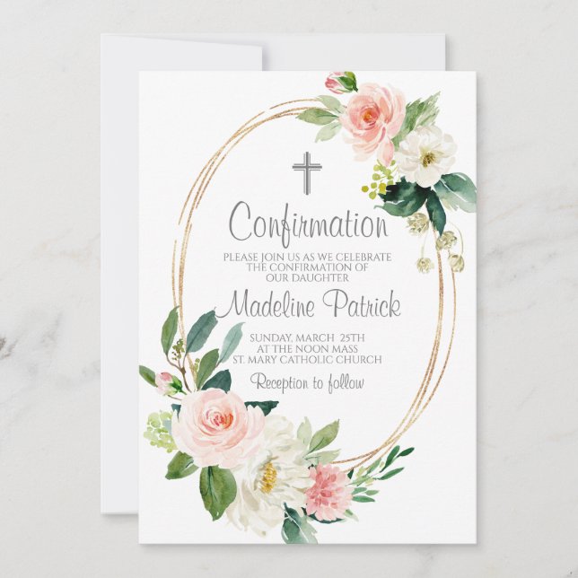 Invitación Confirmación floral rosa (Anverso)