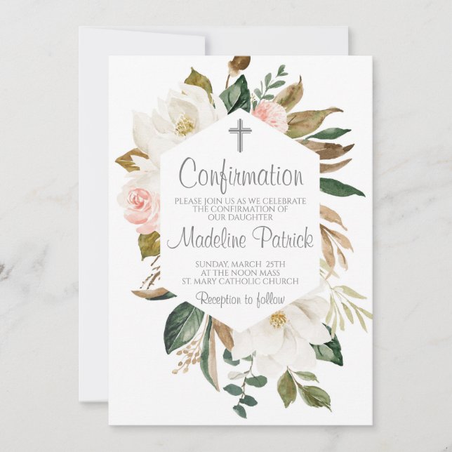 Invitación Confirmación floral rosa (Anverso)