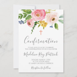 Invitación Confirmación floral rosa