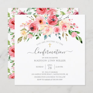 Invitación Confirmación floral Rosa de Springtime Peonies