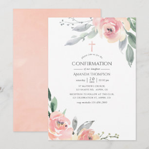 Invitación Confirmación floral rosa pastel