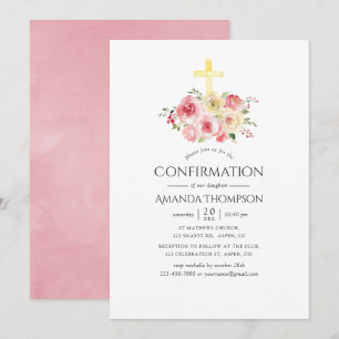 Invitación Confirmación floral rosa y amarillo sonrojado