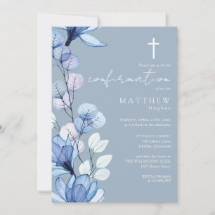 Invitación Confirmación floral transparente azul polvoriento