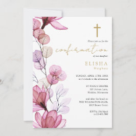 Invitación Confirmación floral transparente rosa polvoriento 