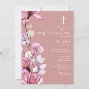 Invitación Confirmación floral transparente rosa polvoriento