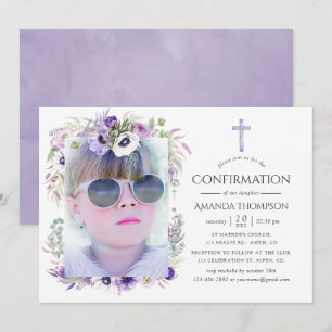 Invitación Confirmación floral violeta polvorienta