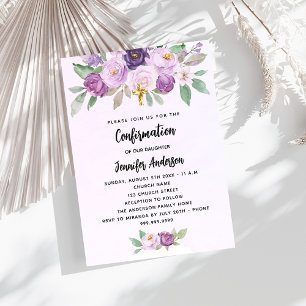 Invitación Confirmación flores violetas vegetación cruz lujo