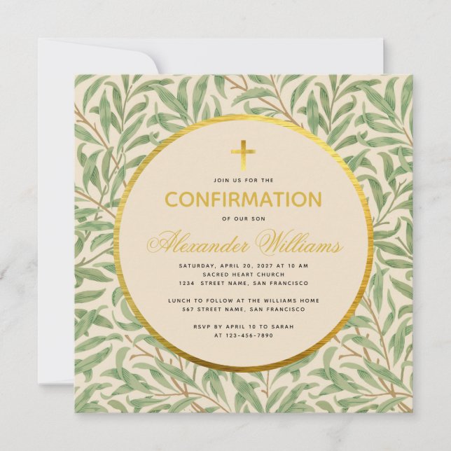 Invitación Confirmación Foliage Faux Gold Género Neutral (Anverso)