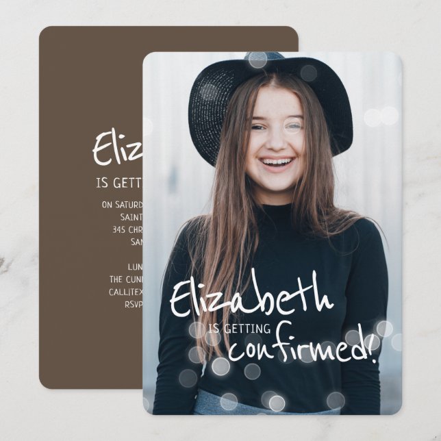 Invitación Confirmación | Foto personalizado con luces de had (Anverso / Reverso)