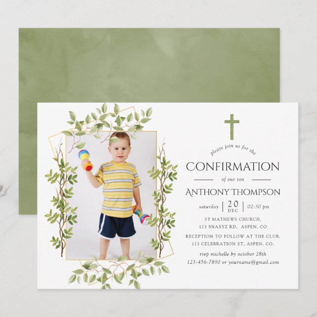 Invitación Confirmación geométrica de energía verde (Anverso / Reverso)