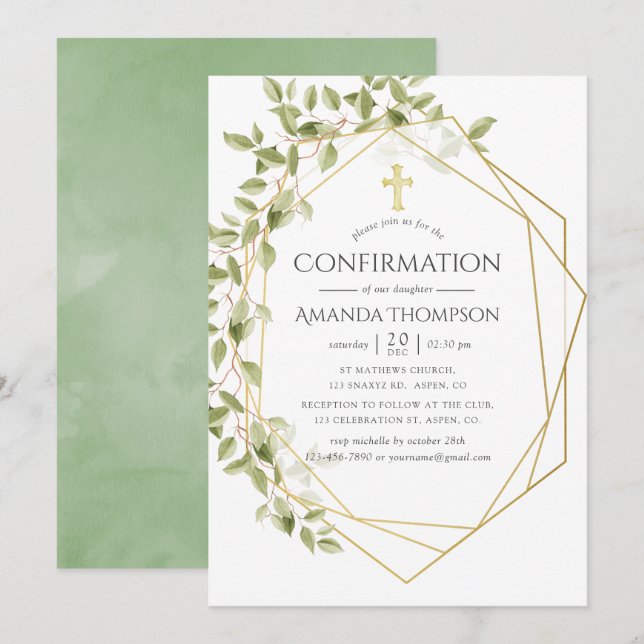 Invitación Confirmación geométrica de energía verde (Anverso / Reverso)