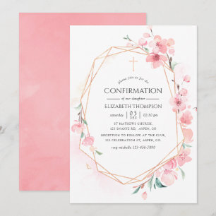 Invitación Confirmación geométrica de flor de cerezo rosa