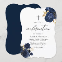 Confirmación Inv De Leaf De Oro Floral Azul Índigo