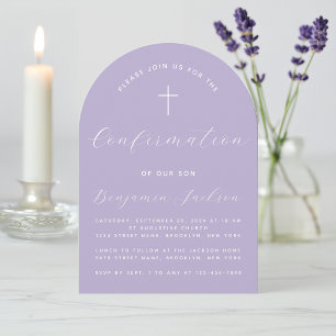 Invitación Confirmación Lavender Arch escritura moderna Relig