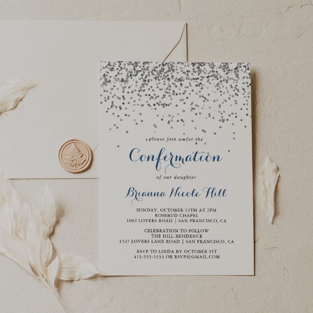Invitación Confirmación Minimalista de Silver Confetti (Subido por el creador)