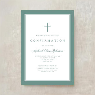 Invitación Confirmación Moderna Cruz Verde Niño