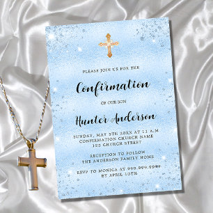 Invitación Confirmación niño azul elegante guión de lujo