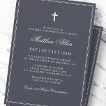 Invitación Confirmación Para Él | Elegante Cruz Clásica<br><div class="desc">Compuesto por una elegante tipografía de guion serif y cursiva sobre el marco con una elegante cruz. Este diseño es atemporal,  clásico y elegante. Esto es diseñado por Select Fiesta Supplied Supplied,  exclusivo para Zazzle. Disponible aquí: http://www.zazzle.com/selectpartysupplies</div>