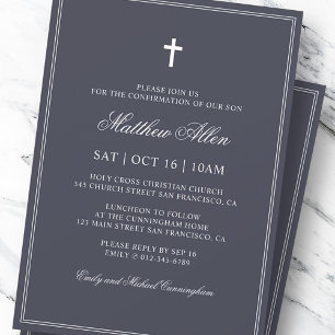 Invitación Confirmación Para Él   Elegante Cruz Clásica