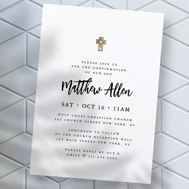 Invitación Confirmación Para Él Moderna Cruz Minimalista (Subido por el creador)