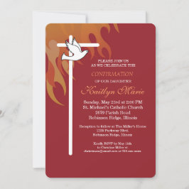 Invitación Confirmación para Hija Paloma Cruzada sobre Rojo