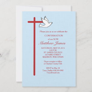 Invitación Confirmación para hijo con cruz y paloma azul