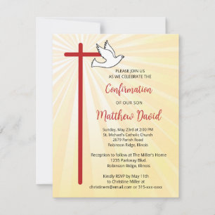 Invitación Confirmación para Hijo Cruz Paloma Rayos Dorados