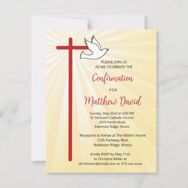 Invitación Confirmación para machos cruzados con palos dorado (Anverso)