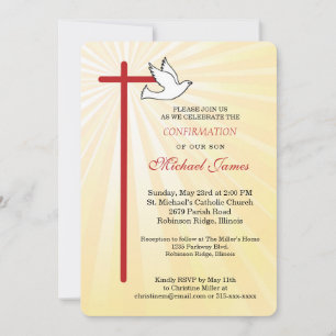 Invitación Confirmación para Son Cross Dove Golden Rays
