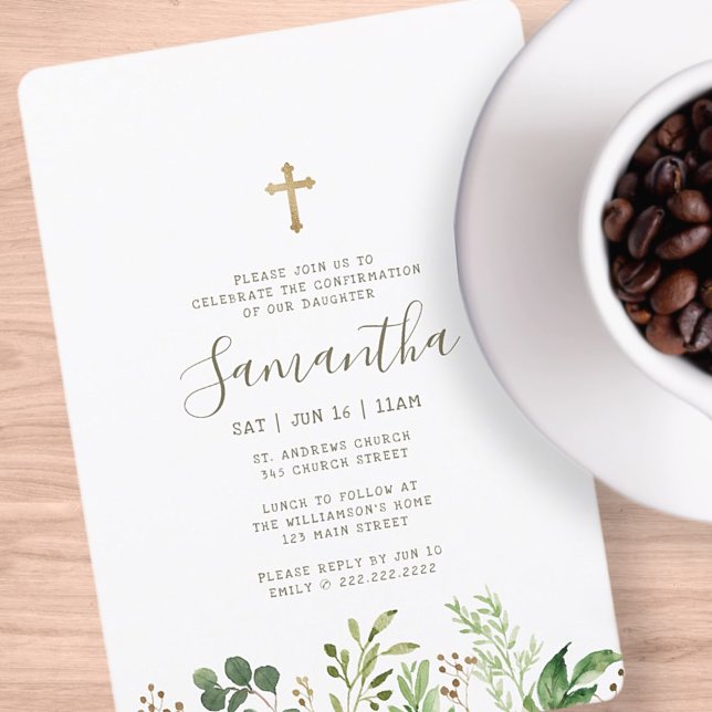 Invitación Confirmación Para Su Cruz De Foliage De Acuarela (Subido por el creador)