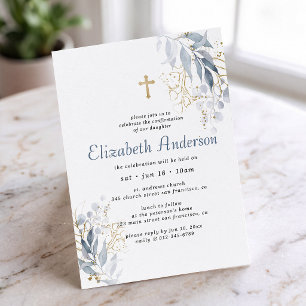 Invitación Confirmación para su cruz de oro de follaje modern