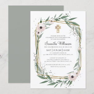 Invitación Confirmación Para Su Moderna Cruz Floral Geométric