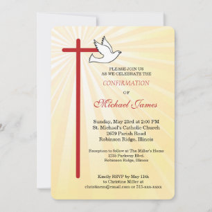 Invitación Confirmación para varón Cruz Paloma Rayos Dorados