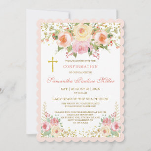 Invitación Confirmación Personalizada de Niña Rosa