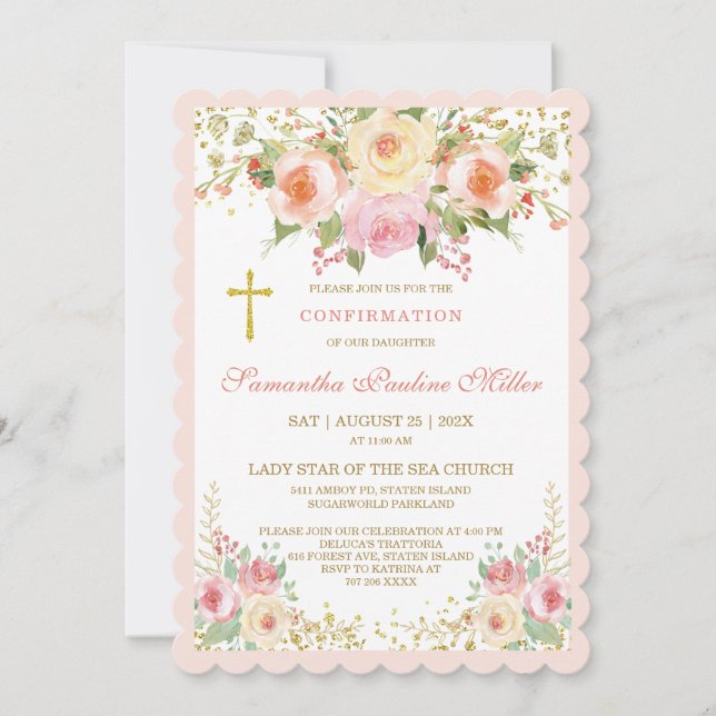 Invitación Confirmación Personalizada de Niña Rosa (Anverso)
